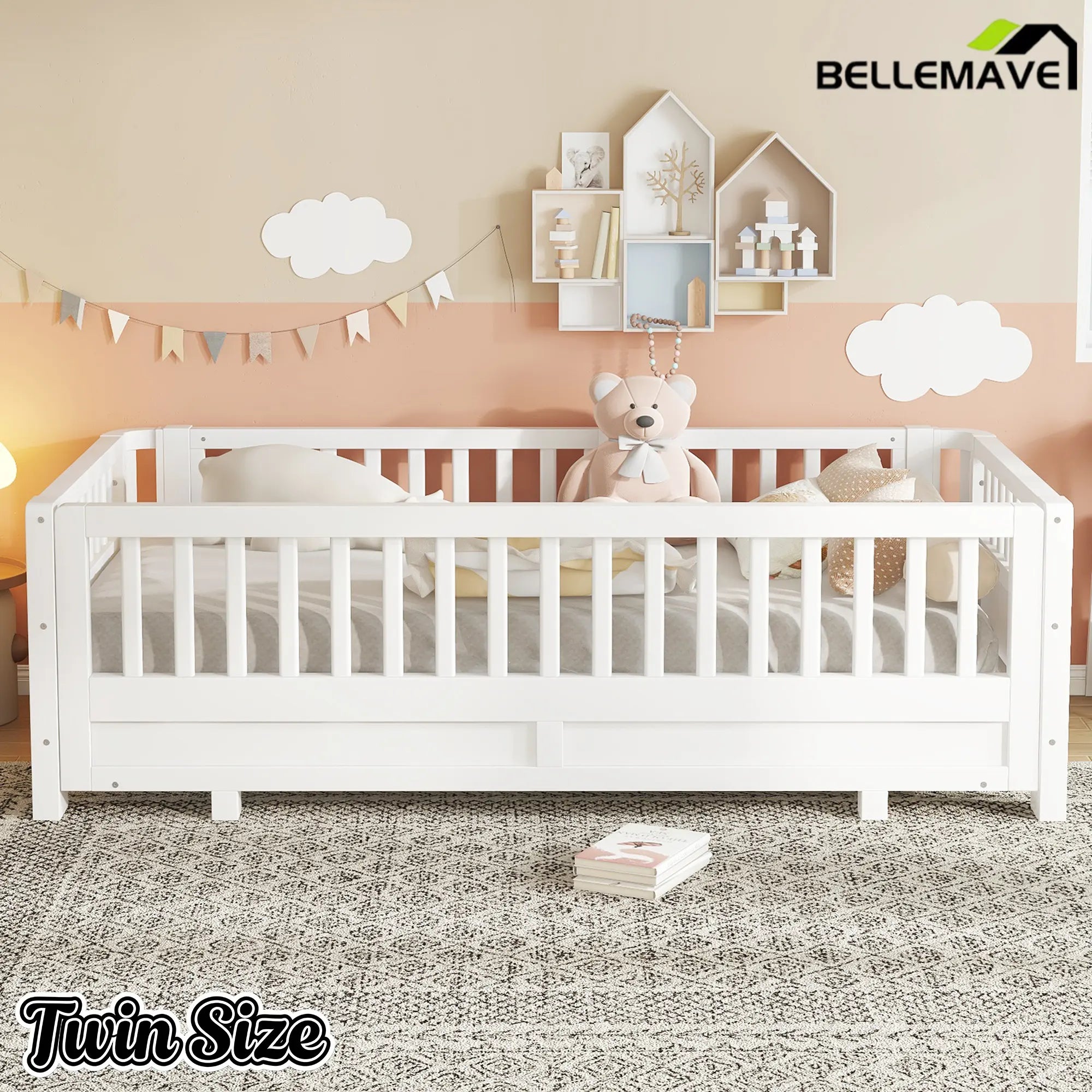 Bellemave® Queen Floor Bed or Twin XL Montessori Floor beds for Kids, Twin XL Can Be Converted into a Queen Platform Bed, Gray Bellemave®