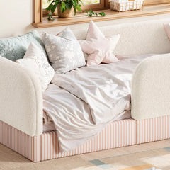 Bellemave® Kids Upholstered Floor Bed with Full Surround Safety Rails, Montessori Low Profile Bed with Teddy Fleece Frame & Side Storage Pocket