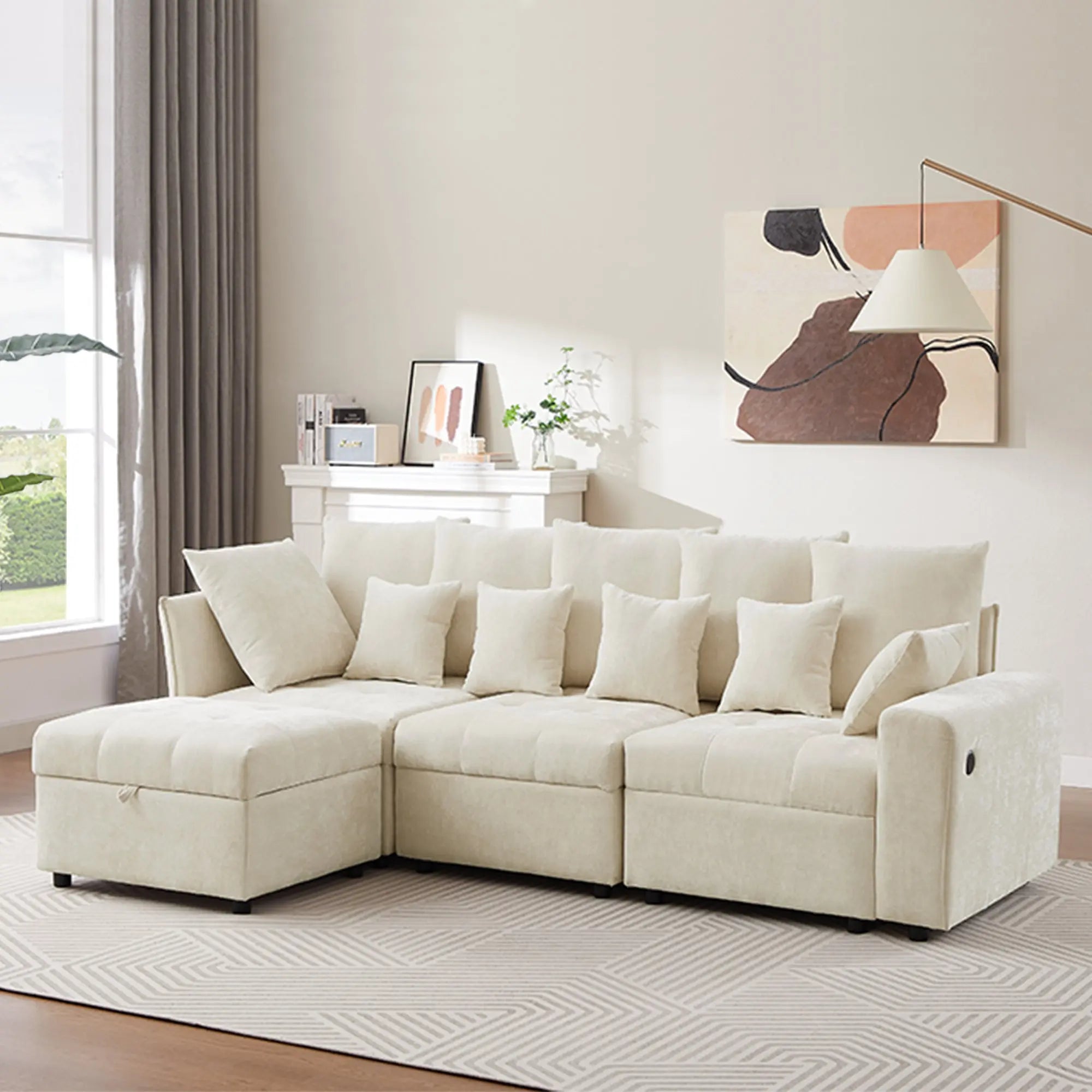 Bellemave® 96.45" Modular Sofa Couch with Three USB Ports, a Removable Storage Ottoman and Five Back Pillows Bellemave®