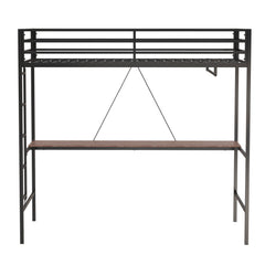 Bellemave® Twin Loft Bed with Cinnamon Wood Desk and Closet Rod