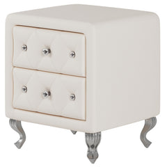 Bellemave® Elegant PU Nightstand with 2 Drawers,Crystal Handle and Metal Legs