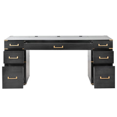 Bellemave® 70" Classic and Traditional Executive Desk with Metal Edge Trim ,Writing Desk with 2 file drawers,USB Ports and Outlets