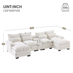 Bellemave® 123" Modern U-shaped Sofa with Console,Cupholders and USB Ports