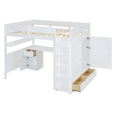 Bellemave® Full Size Wooden Loft Bed with Wardrobe, Desk, Drawers, Shelves Bellemave®