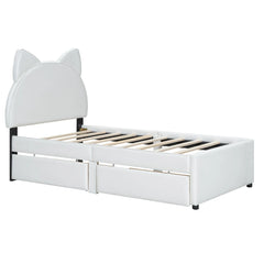 Bellemave® Upholstered Platform Bed with Cartoon Ears Shaped Headboard and 2 Drawers Bellemave®