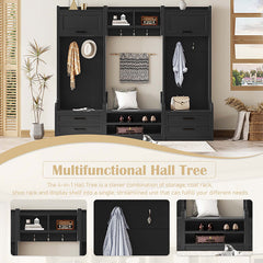 Bellemave® 4-in-1 Detachable Hall Tree with Storage and 7 Hooks,Storage Drawers and Cabinet