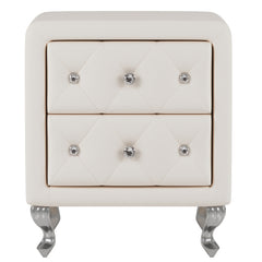 Bellemave® Elegant PU Nightstand with 2 Drawers,Crystal Handle and Metal Legs