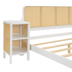 Bellemave® 3-Pieces Full Size Rattan Platform Bed With 2 Nightstands