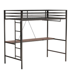 Bellemave® Twin Loft Bed with Cinnamon Wood Desk and Closet Rod