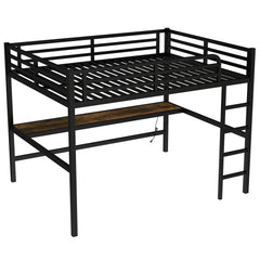 Bellemave® Queen Size Metal Loft Bed with Power Outlet and LED Lighted