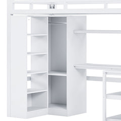 Bellemave® Metal Loft Bed With Desk, USB Ports, 5-Layer Shelf, Wardrobe and Stepped Stairs