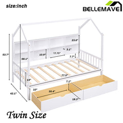 Bellemave® House Bed with 2 Drawers and Storage Shelf