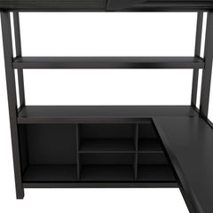 Bellemave® Full Size Metal Loft Bed with Wardrobe And L-shaped Desk, Storage Cubes and Shelves