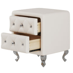 Bellemave® Elegant PU Nightstand with 2 Drawers,Crystal Handle and Metal Legs