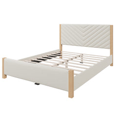 Bellemave® Queen Size Modern Mid-Century Upholstered Platform Bed with Tufted Headboard and Solid Wood Legs