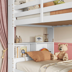 Bellemave® Twin Size Rubber Wood Bunk Bed with Shelves Headboard, Safety Guardrails and Ladder(Convertible)