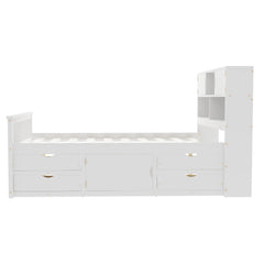 Bellemave® Full Size Captain Platform Bed with Storage Bookcases and Shelves,Four Drawers