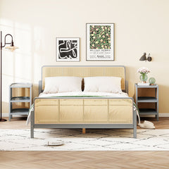 Bellemave® 3-Pieces Full Size Rattan Platform Bed With 2 Nightstands