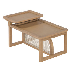 Bellemave® Modern 2 Piece Nesting Rattan Wood + MDF Coffee Table Set