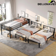 Bellemave® Twin XL/Twin over Twin & Twin Metal Triple Bunk Bed for 3