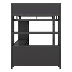 Bellemave® Full Size Metal Loft Bed with Wardrobe And L-shaped Desk, Storage Cubes and Shelves