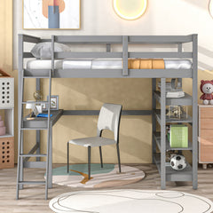 Bellemave® Loft Bed with Desk,Ladder and Shelve