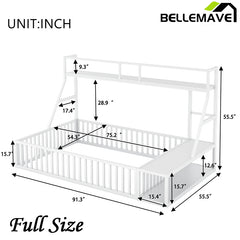 Bellemave® Metal Floor Bed with Safety Fence, Desk and Storage Shelves