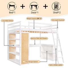 Bellemave® Full Size Loft Bed with Ladder, Shelves and Desk