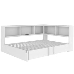 Bellemave® Full Size Metal Daybed with Trundle, Storage Cabinets and USB Ports