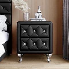 Bellemave® Elegant PU Nightstand with 2 Drawers,Crystal Handle and Metal Legs