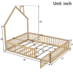 Bellemave® Full Size Wood House Floor Bed with Guardrail