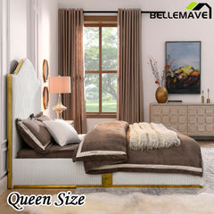 Bellemave® Corduroy Upholstered Bed with 59.5" Tall Headboard ,Metal Decoration