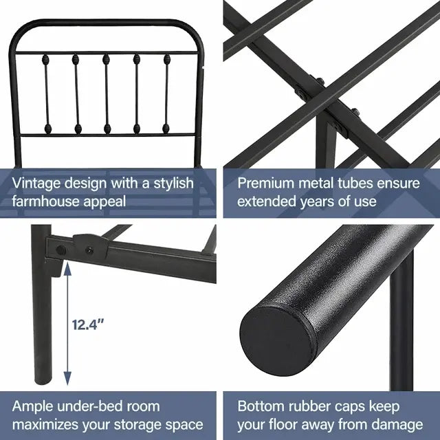 Bellemave Twin Size Metal Platform Bed Frame with Headboard