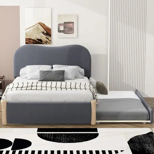 Bellemave® Upholstered Platform Bed with Wood Supporting Feet and Trundle Bellemave®