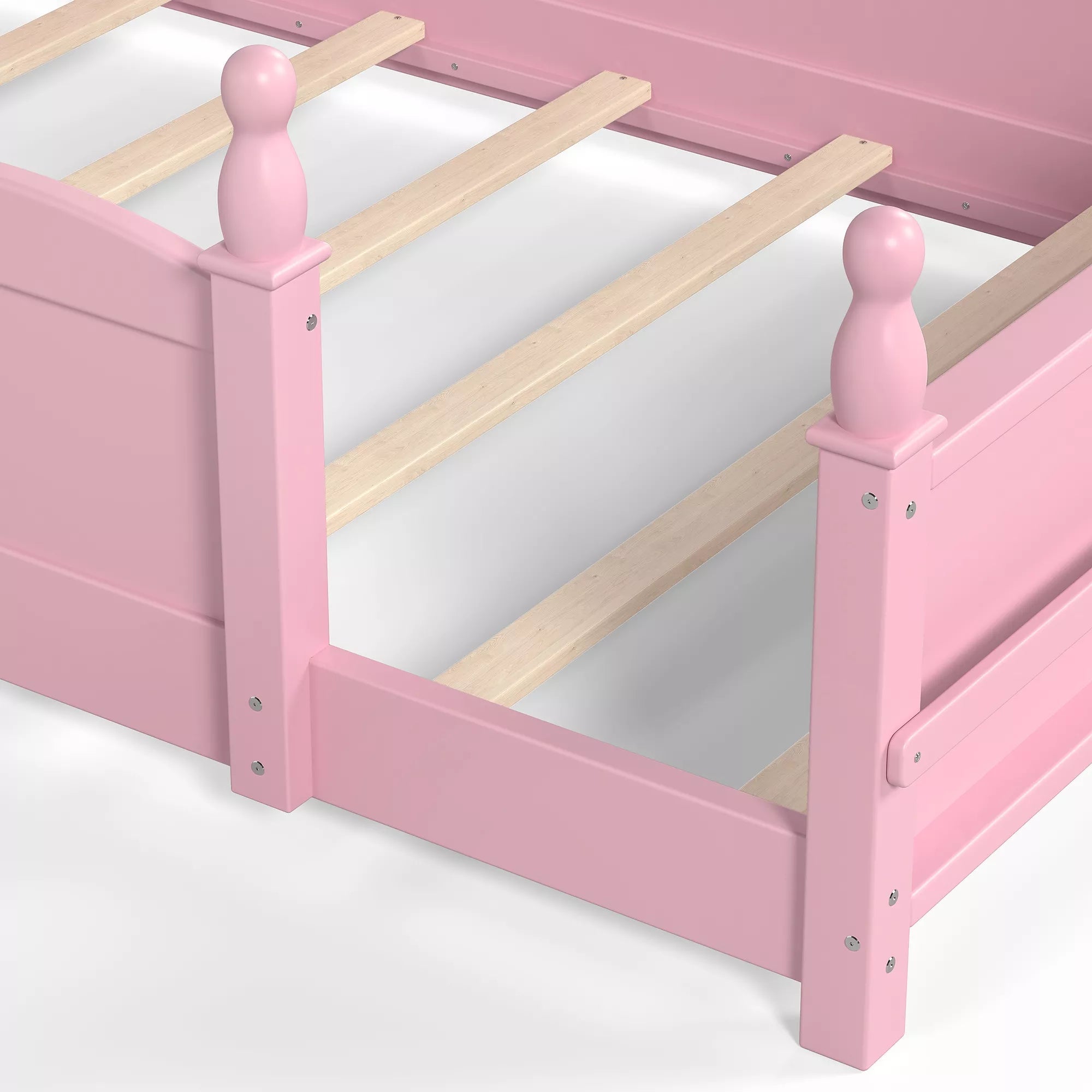 Bellemave® Floor Bed with Bookshelf & Safety Guardrails for Kids, Wooden Montessori Bed Frame with Childlike Design for Girls Boys Bellemave®