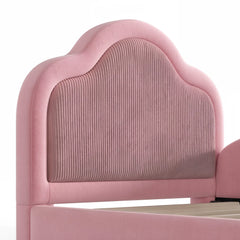 Curved Headboard Close-Up on Upholstered Kids Bed