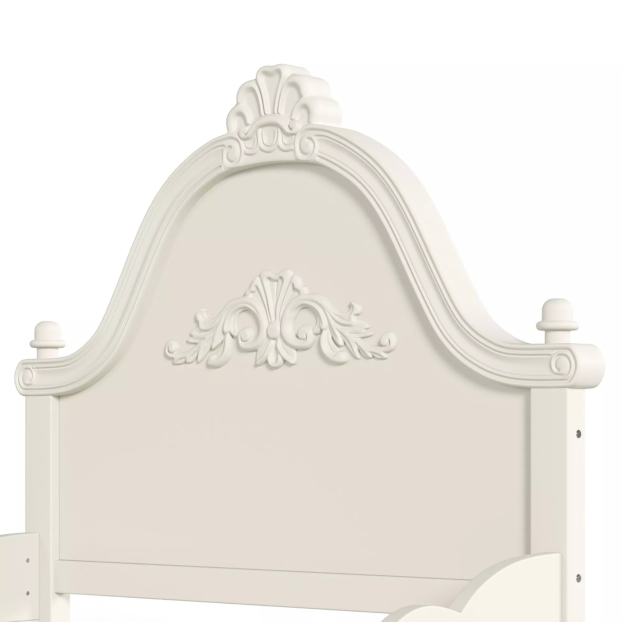 Vintage Carved Headboard Detail on Solid Wood Platform Bed