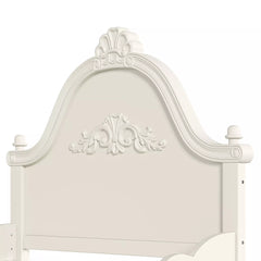 Vintage Carved Headboard Detail on Solid Wood Platform Bed