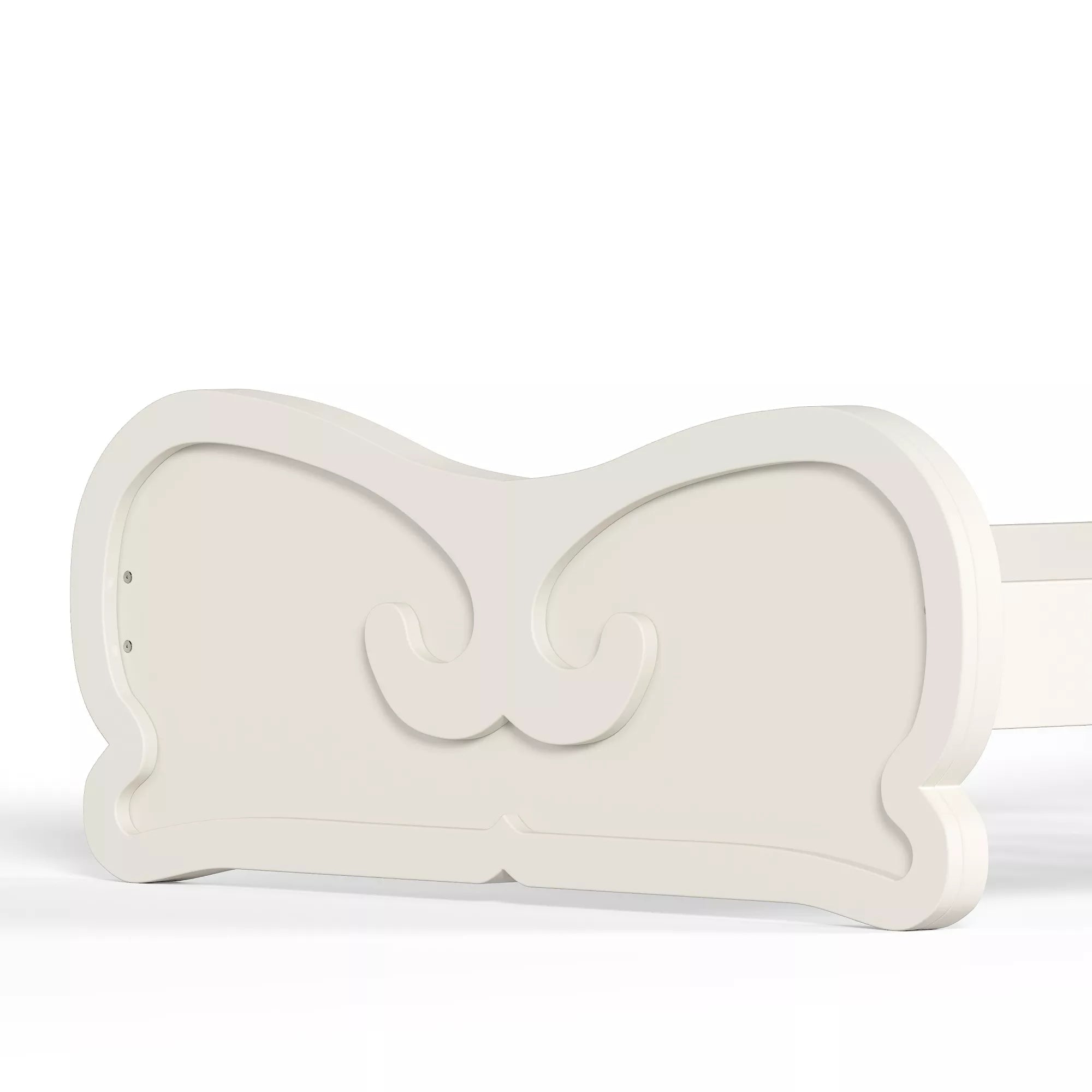 Decorative Carved Footboard Detail of White Platform Bed