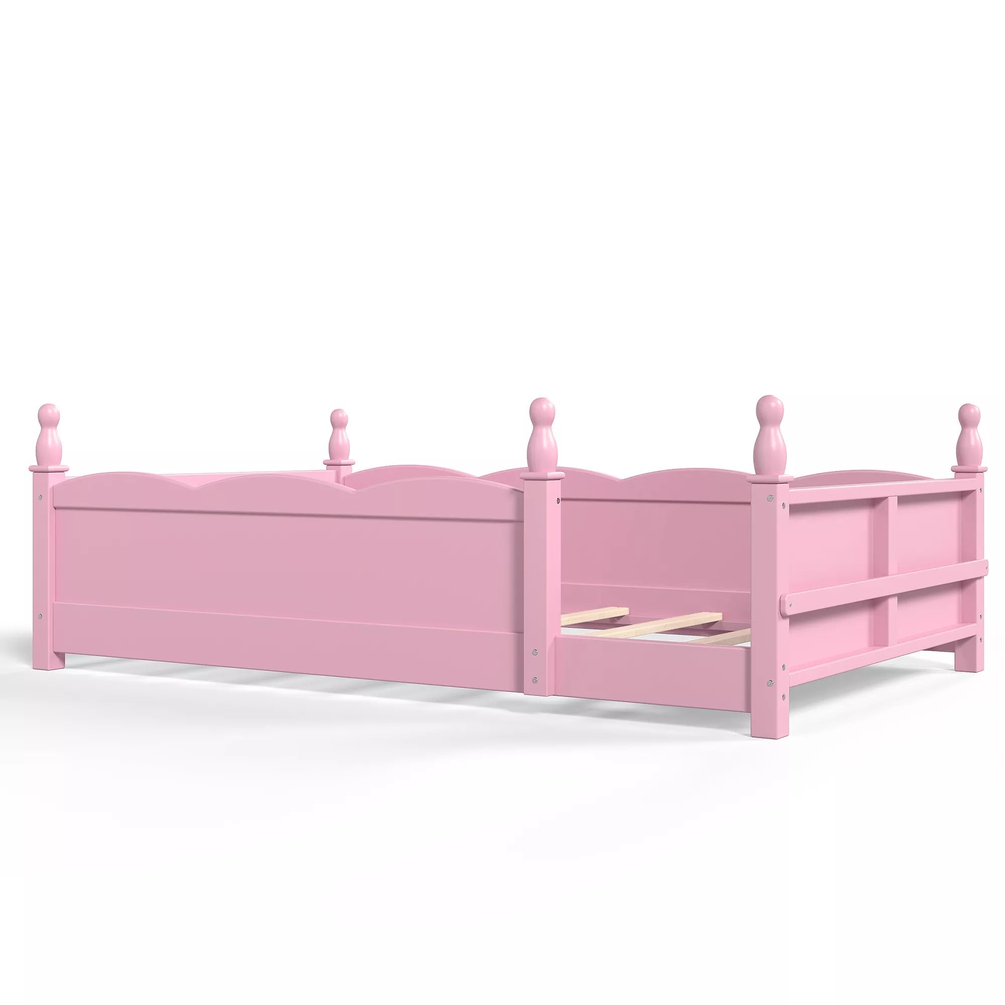 Bellemave® Floor Bed with Bookshelf & Safety Guardrails for Kids, Wooden Montessori Bed Frame with Childlike Design for Girls Boys Bellemave®