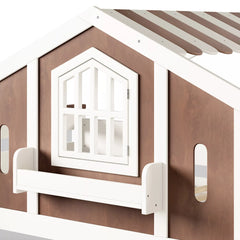 Close-up of the house bed roof and decorative window cutouts
