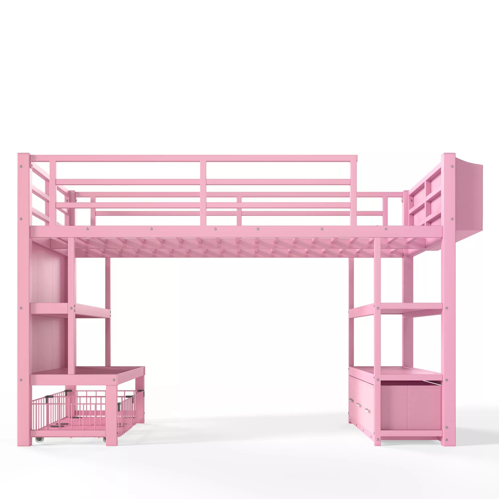 Twin low loft bed with open space underneath for storage