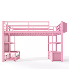 Twin low loft bed with open space underneath for storage