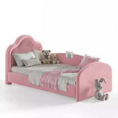 Pink Upholstered Kids Floor Bed with Curved Headboard