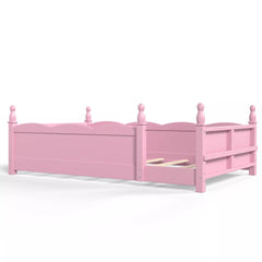 Bellemave® Floor Bed with Bookshelf & Safety Guardrails for Kids, Wooden Montessori Bed Frame with Childlike Design for Girls Boys Bellemave®
