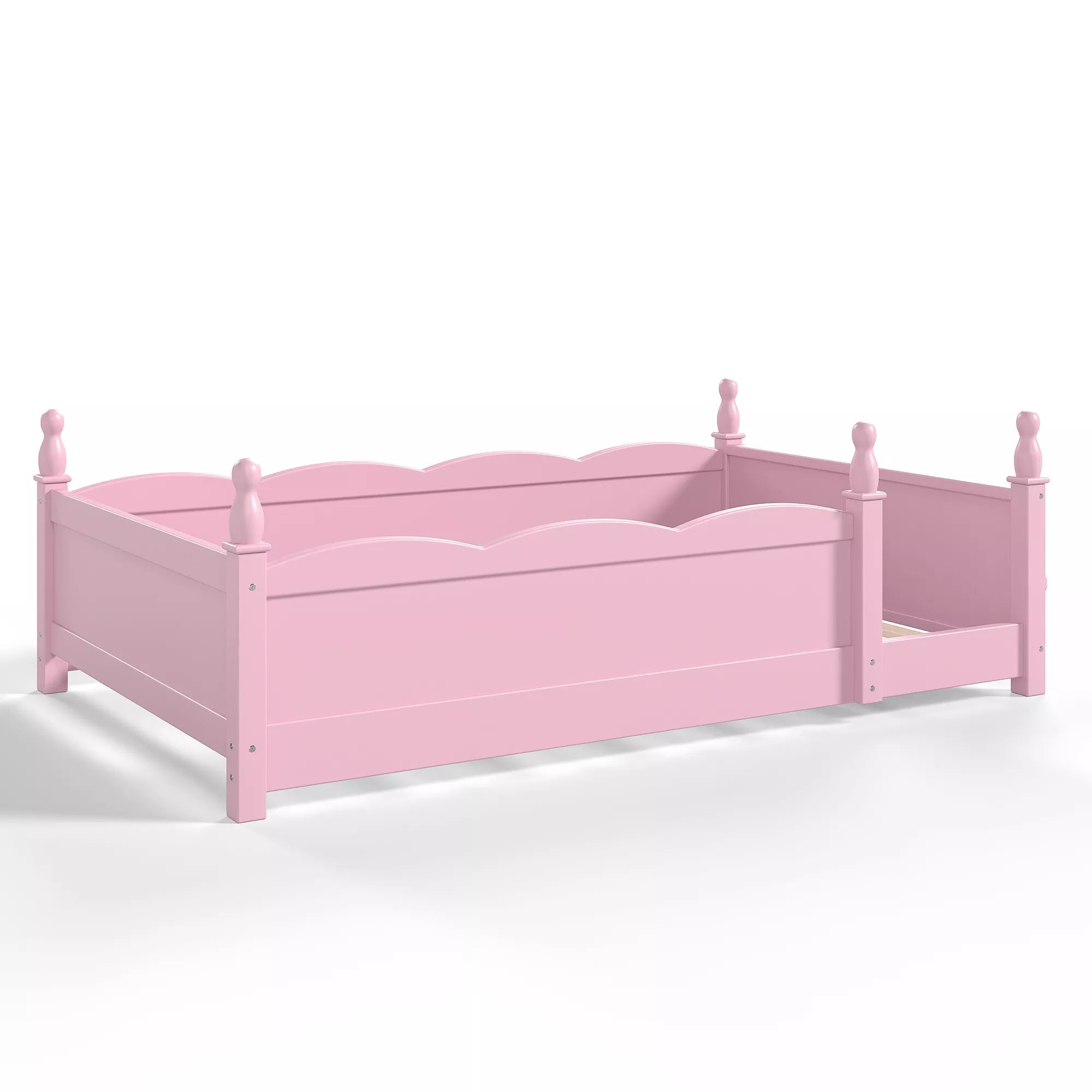 Bellemave® Floor Bed with Bookshelf & Safety Guardrails for Kids, Wooden Montessori Bed Frame with Childlike Design for Girls Boys Bellemave®
