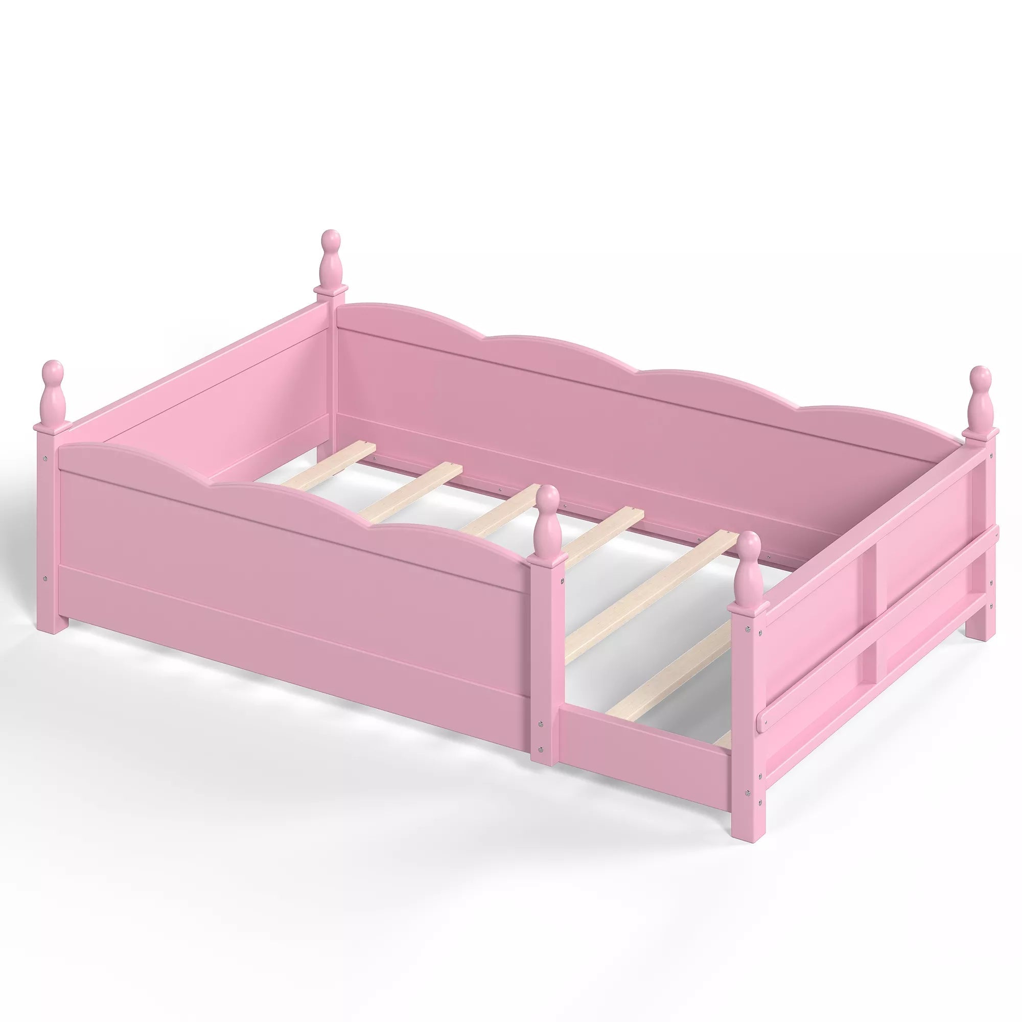Bellemave® Floor Bed with Bookshelf & Safety Guardrails for Kids, Wooden Montessori Bed Frame with Childlike Design for Girls Boys Bellemave®