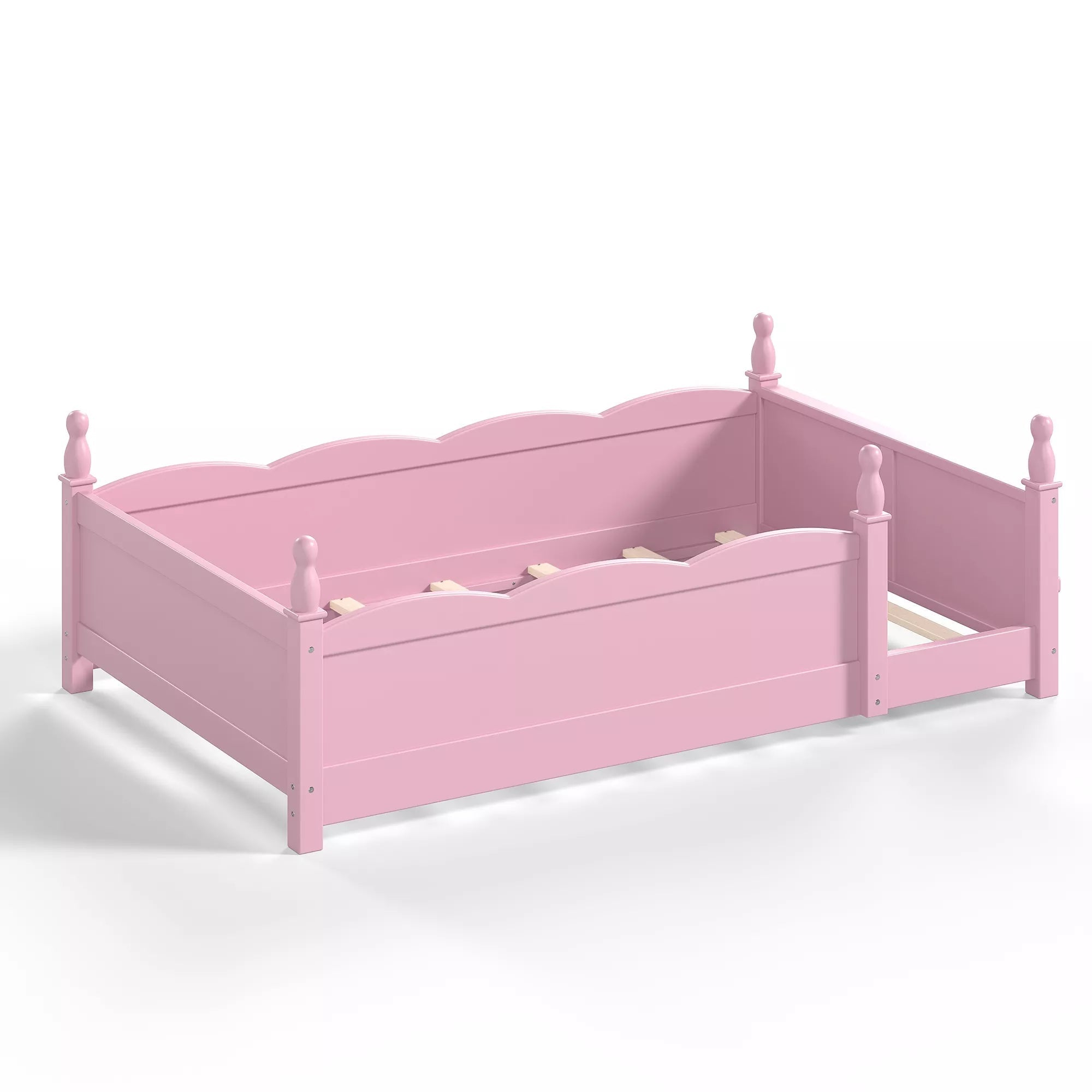 Bellemave® Floor Bed with Bookshelf & Safety Guardrails for Kids, Wooden Montessori Bed Frame with Childlike Design for Girls Boys Bellemave®