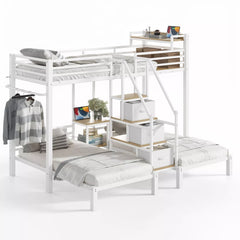 white triple bunk bed for shared kids bedroom