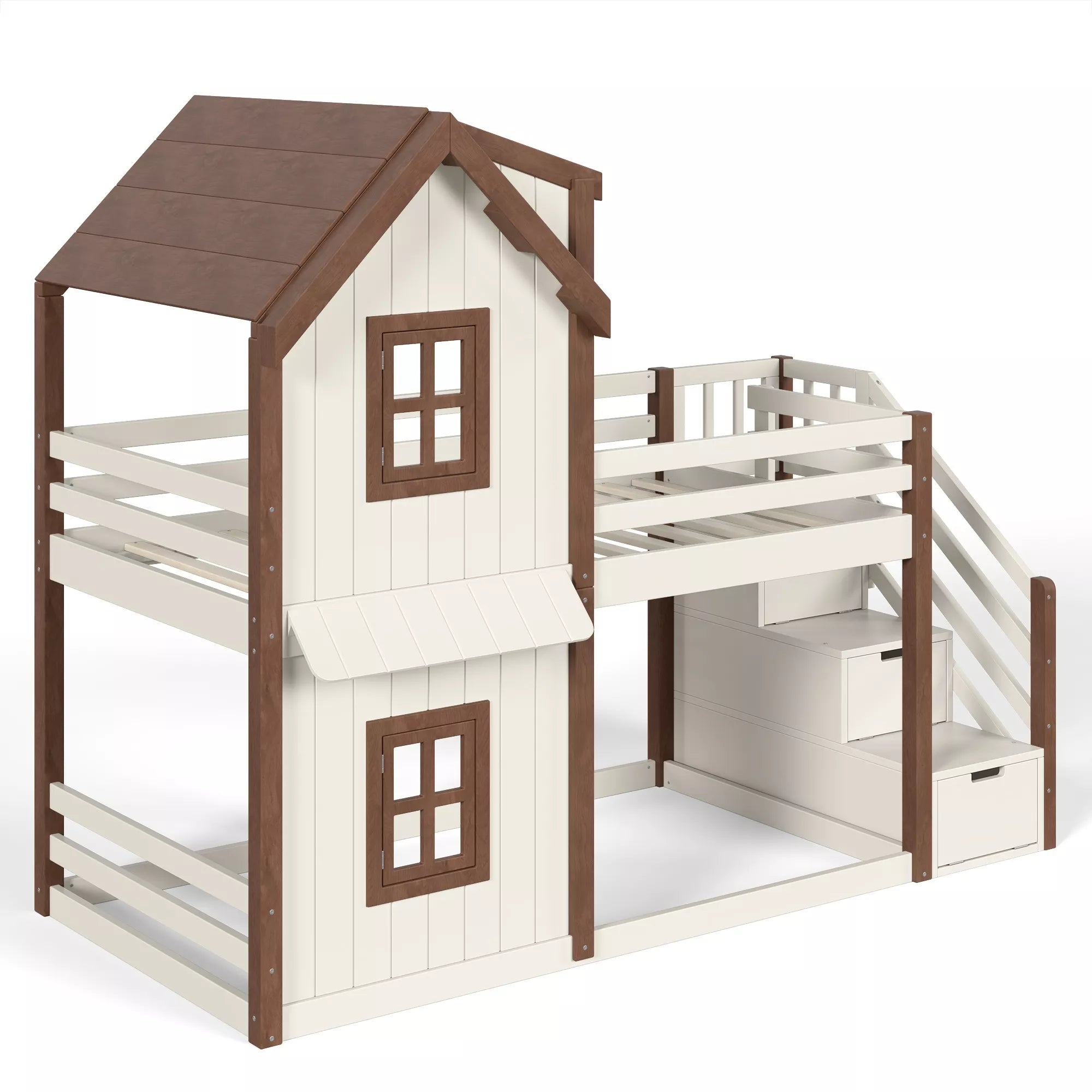 Solid wood house bunk bed frame for kids bedroom